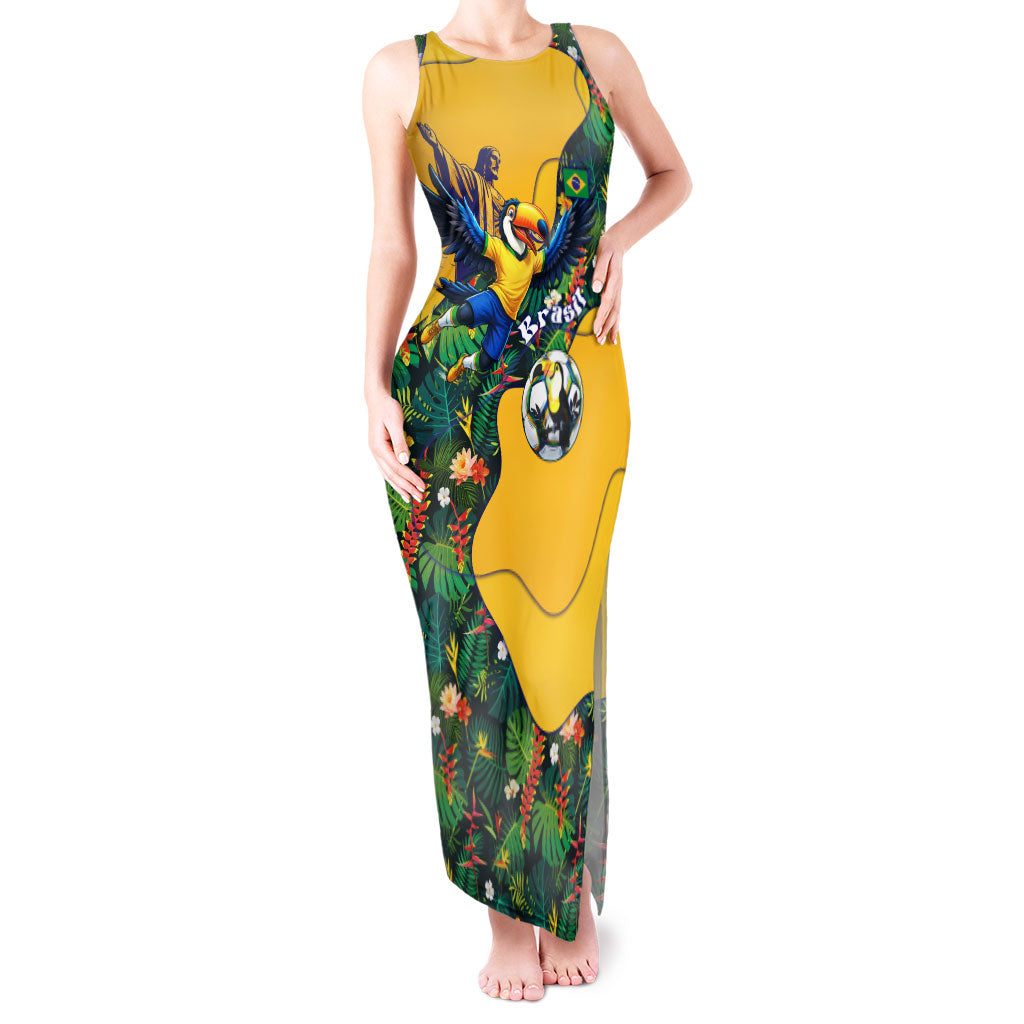 Personalized Brazil Soccer Tank Maxi Dress Toucan Football Mascot - Christ the Redeemer - Tropical Floral