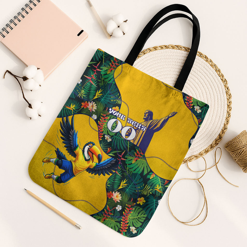 Personalized Brazil Soccer Tote Bag Toucan Football Mascot - Christ the Redeemer - Tropical Floral