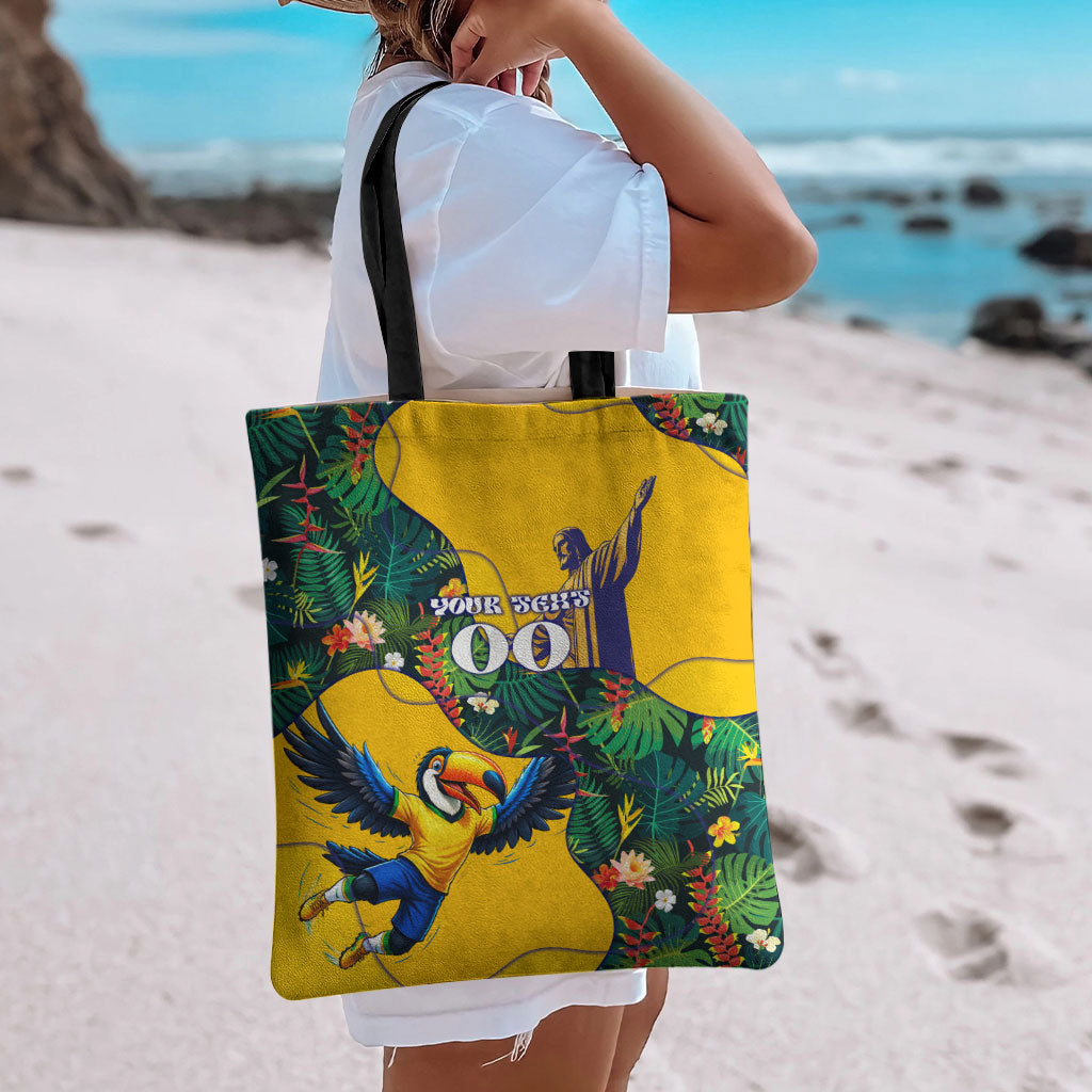 Personalized Brazil Soccer Tote Bag Toucan Football Mascot - Christ the Redeemer - Tropical Floral