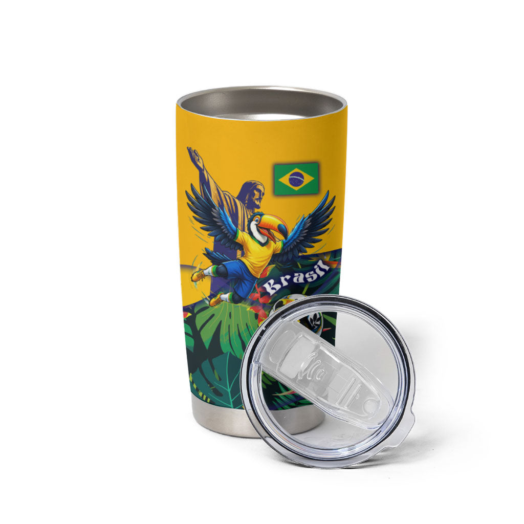 Personalized Brazil Soccer Tumbler Cup Toucan Football Mascot - Christ the Redeemer - Tropical Floral