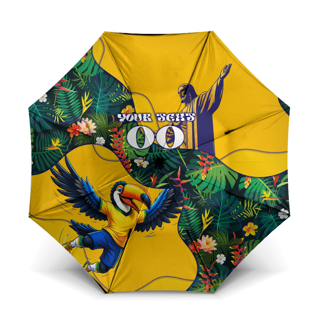 Personalized Brazil Soccer Umbrella Toucan Football Mascot - Christ the Redeemer - Tropical Floral