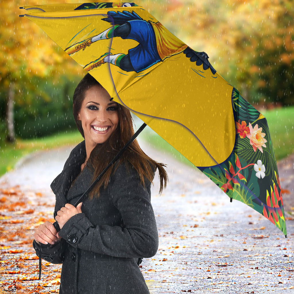 Personalized Brazil Soccer Umbrella Toucan Football Mascot - Christ the Redeemer - Tropical Floral