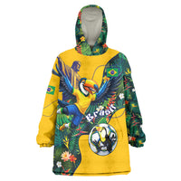 Personalized Brazil Soccer Wearable Blanket Hoodie Toucan Football Mascot - Christ the Redeemer - Tropical Floral