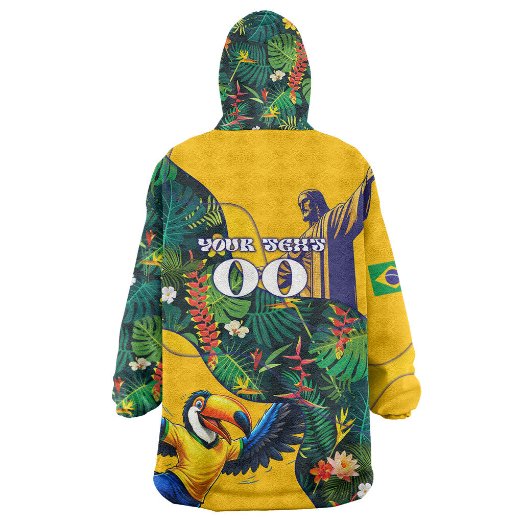 Personalized Brazil Soccer Wearable Blanket Hoodie Toucan Football Mascot - Christ the Redeemer - Tropical Floral