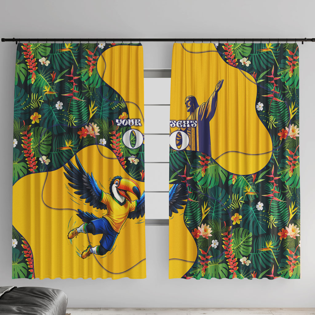 Personalized Brazil Soccer Window Curtain Toucan Football Mascot - Christ the Redeemer - Tropical Floral