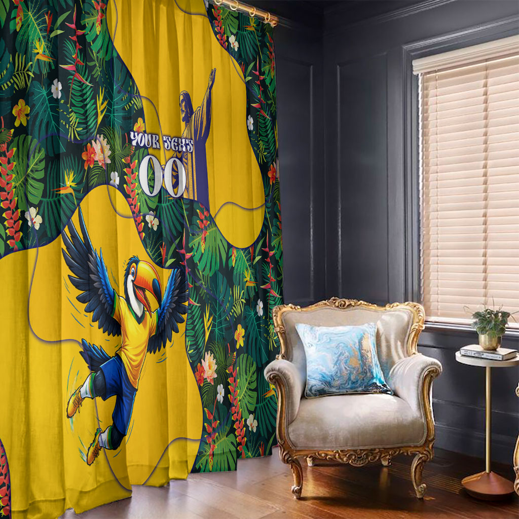 Personalized Brazil Soccer Window Curtain Toucan Football Mascot - Christ the Redeemer - Tropical Floral