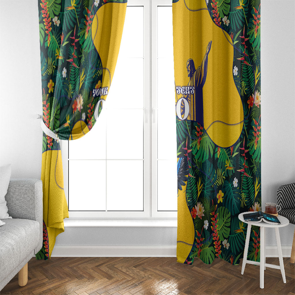 Personalized Brazil Soccer Window Curtain Toucan Football Mascot - Christ the Redeemer - Tropical Floral