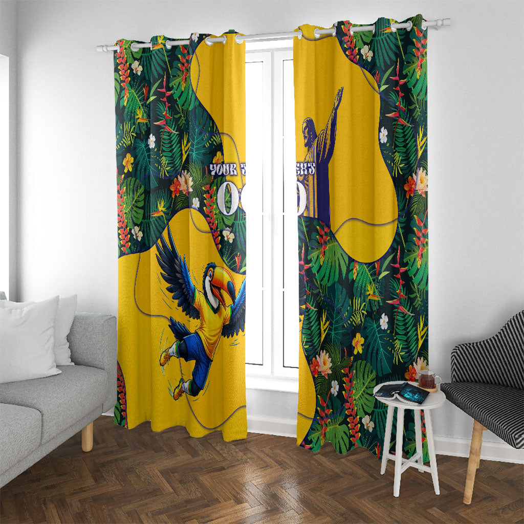 Personalized Brazil Soccer Window Curtain Toucan Football Mascot - Christ the Redeemer - Tropical Floral