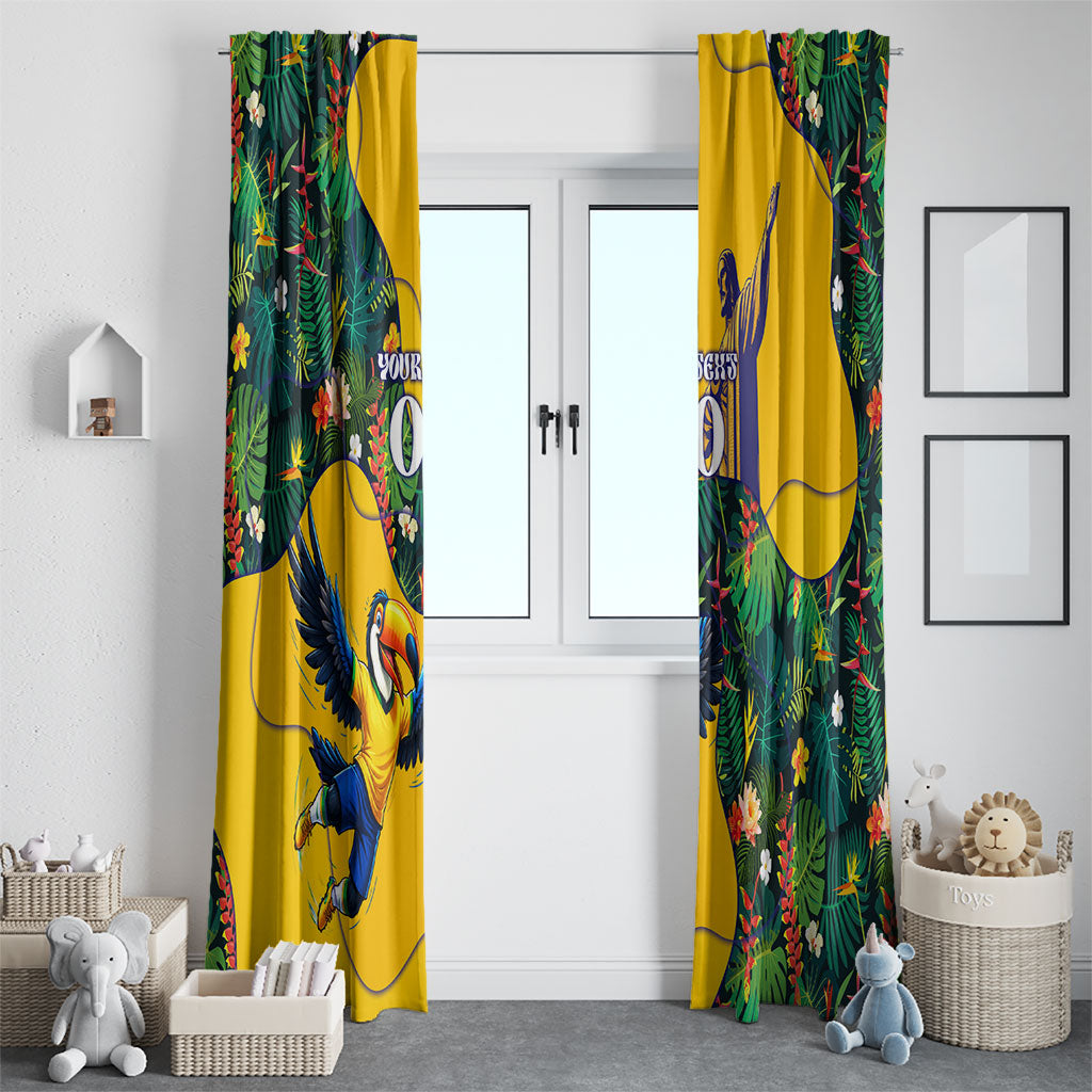 Personalized Brazil Soccer Window Curtain Toucan Football Mascot - Christ the Redeemer - Tropical Floral