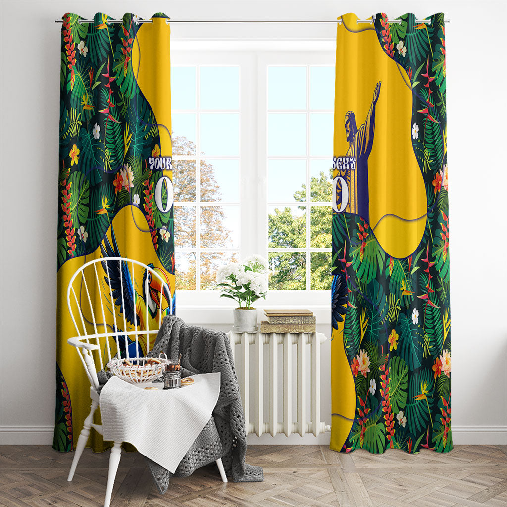 Personalized Brazil Soccer Window Curtain Toucan Football Mascot - Christ the Redeemer - Tropical Floral