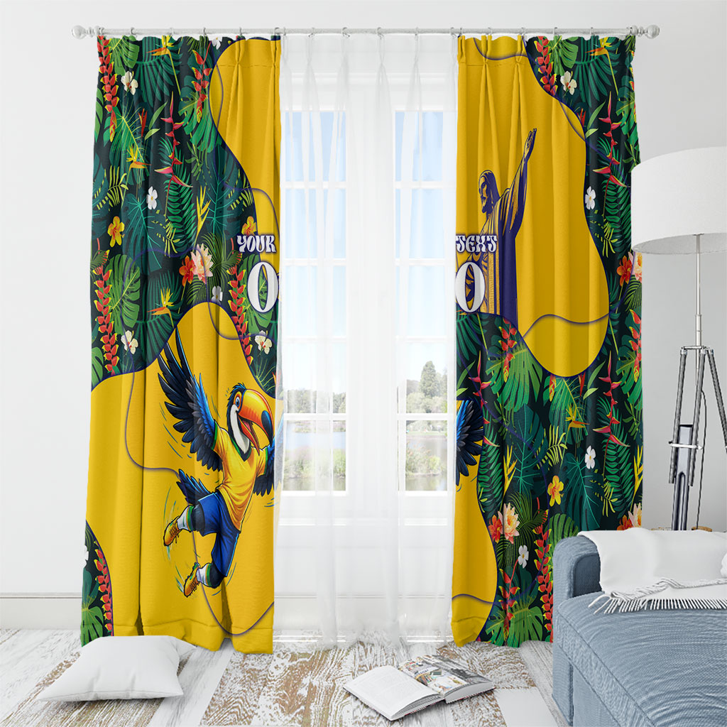 Personalized Brazil Soccer Window Curtain Toucan Football Mascot - Christ the Redeemer - Tropical Floral