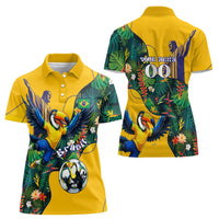 Personalized Brazil Soccer Women Polo Shirt Toucan Football Mascot - Christ the Redeemer - Tropical Floral