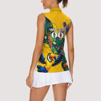 Personalized Brazil Soccer Women Sleeveless Polo Shirt Toucan Football Mascot - Christ the Redeemer - Tropical Floral