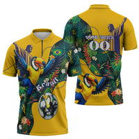 Personalized Brazil Soccer Zipper Polo Shirt Toucan Football Mascot - Christ the Redeemer - Tropical Floral