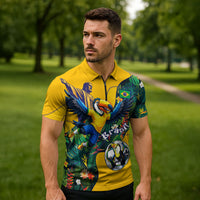 Personalized Brazil Soccer Zipper Polo Shirt Toucan Football Mascot - Christ the Redeemer - Tropical Floral
