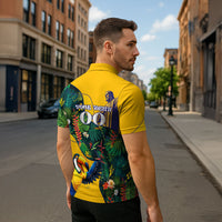 Personalized Brazil Soccer Zipper Polo Shirt Toucan Football Mascot - Christ the Redeemer - Tropical Floral