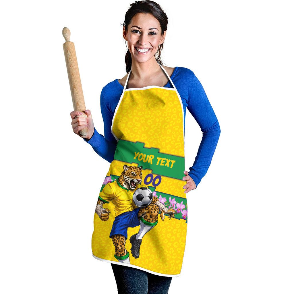 Personalized Brazil Soccer Apron Jaguar Football Mascot - National Flag and Floral Accents