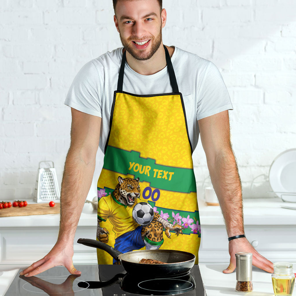 Personalized Brazil Soccer Apron Jaguar Football Mascot - National Flag and Floral Accents