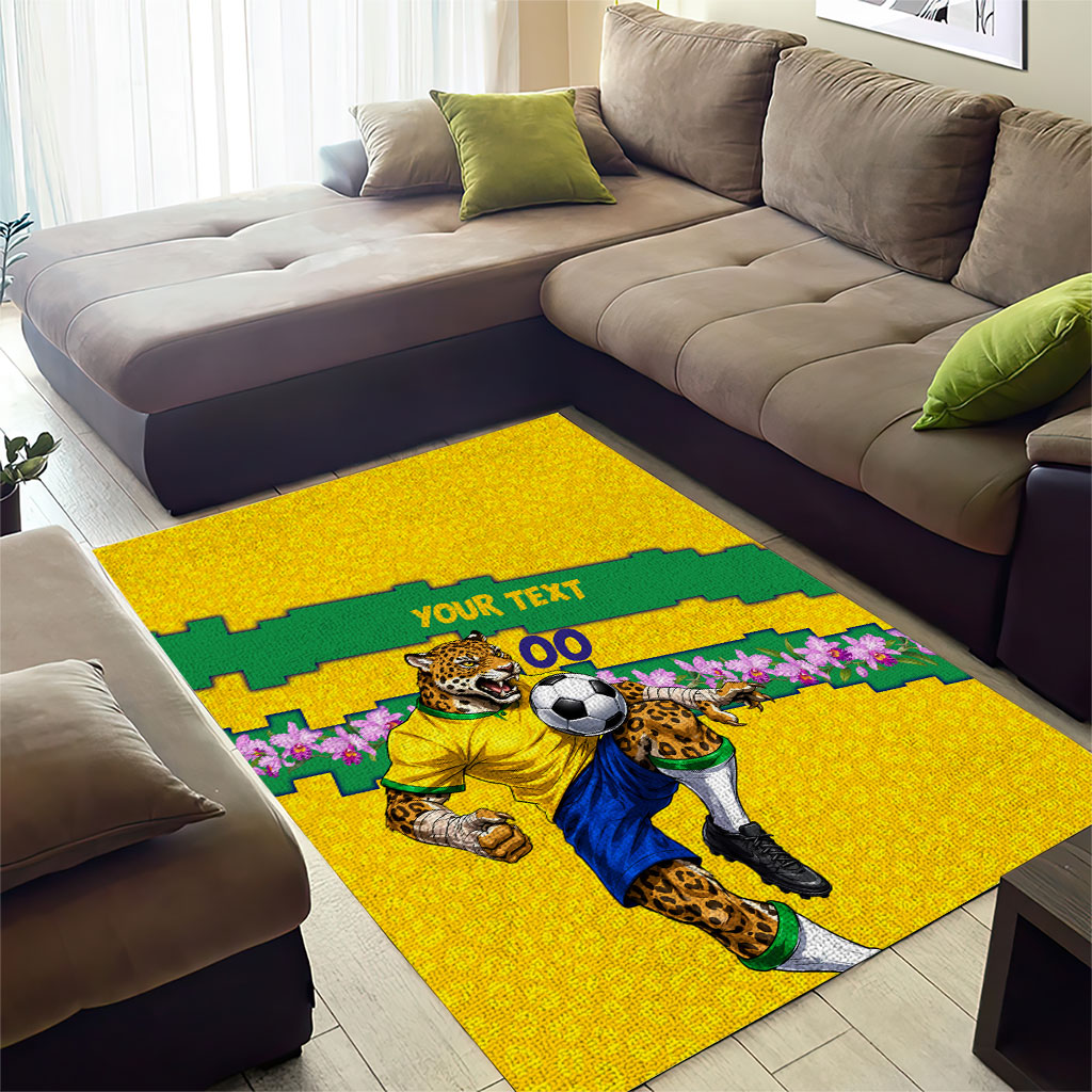 Personalized Brazil Soccer Area Rug Jaguar Football Mascot - National Flag and Floral Accents