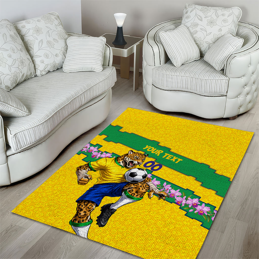Personalized Brazil Soccer Area Rug Jaguar Football Mascot - National Flag and Floral Accents