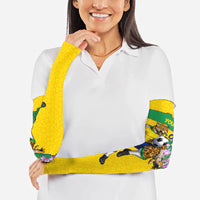Personalized Brazil Soccer Arm Sleeves Jaguar Football Mascot - National Flag and Floral Accents