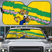 Personalized Brazil Soccer Auto Sun Shade Jaguar Football Mascot - National Flag and Floral Accents