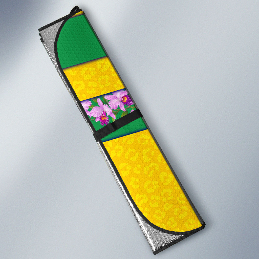 Personalized Brazil Soccer Auto Sun Shade Jaguar Football Mascot - National Flag and Floral Accents