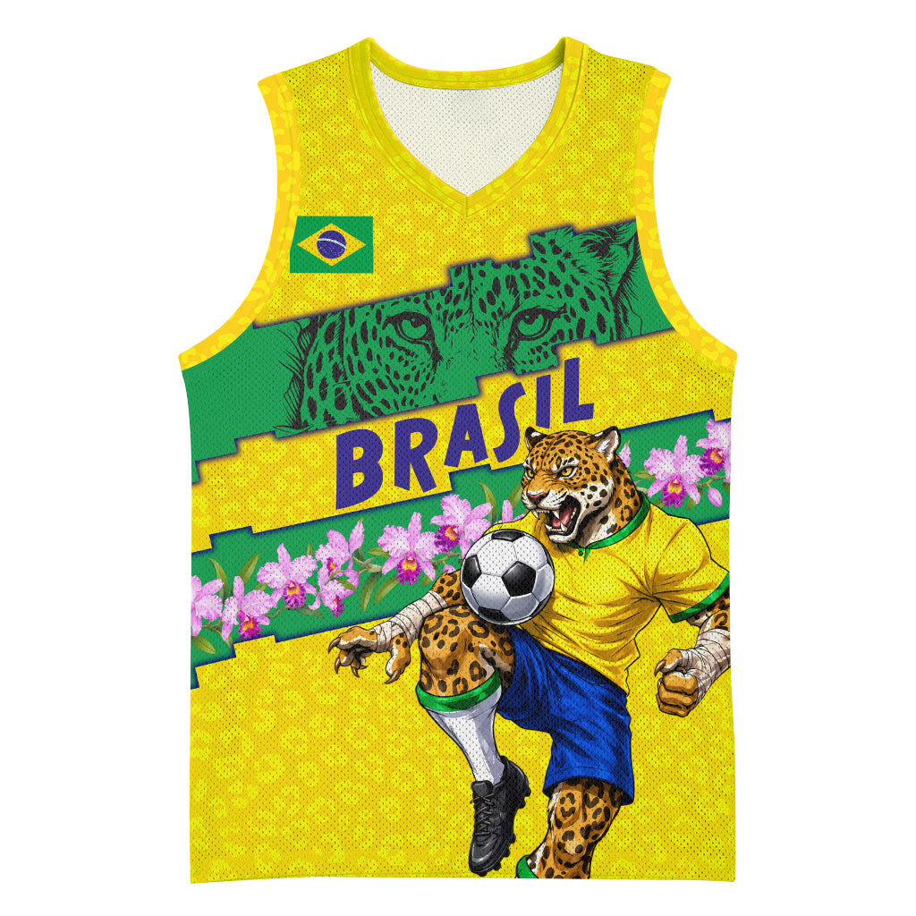 Personalized Brazil Soccer Basketball Jersey Jaguar Football Mascot - National Flag and Floral Accents