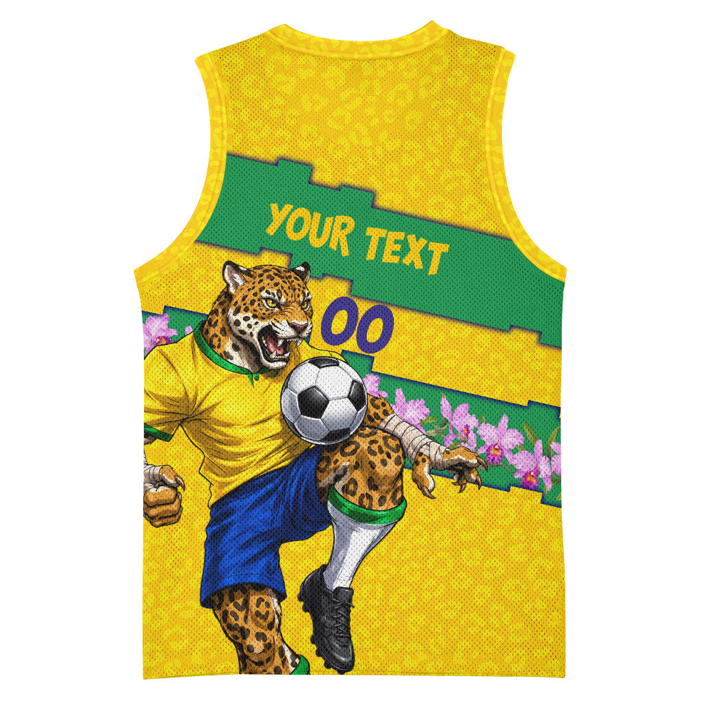 Personalized Brazil Soccer Basketball Jersey Jaguar Football Mascot - National Flag and Floral Accents