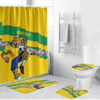 Personalized Brazil Soccer Bathroom Set Jaguar Football Mascot - National Flag and Floral Accents
