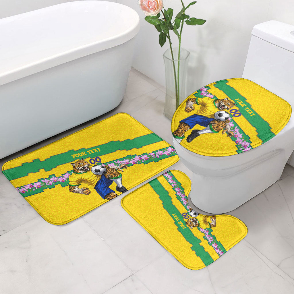 Personalized Brazil Soccer Bathroom Set Jaguar Football Mascot - National Flag and Floral Accents