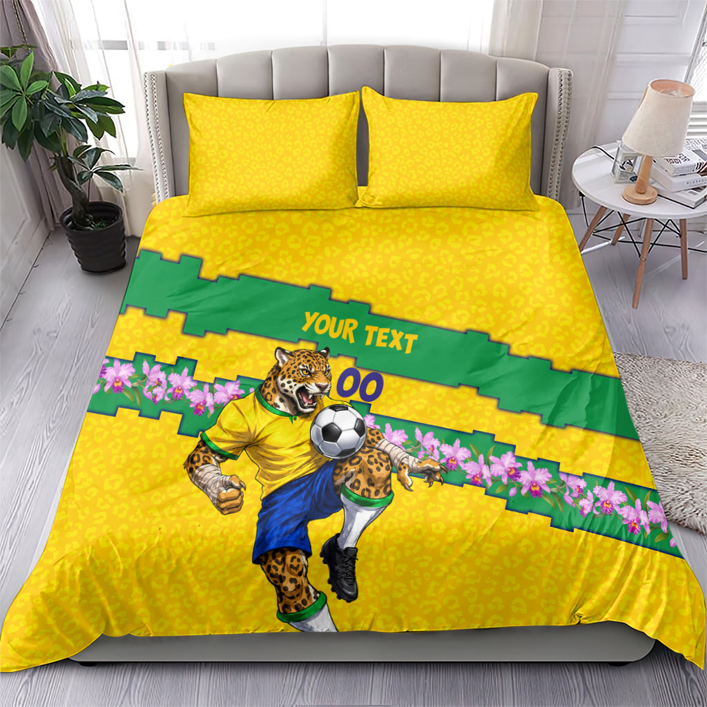 Personalized Brazil Soccer Bedding Set Jaguar Football Mascot - National Flag and Floral Accents