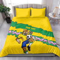 Personalized Brazil Soccer Bedding Set Jaguar Football Mascot - National Flag and Floral Accents