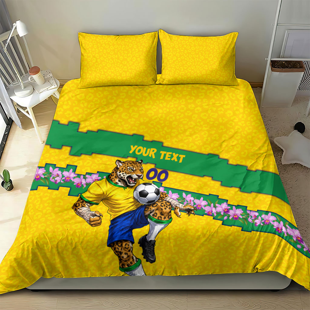 Personalized Brazil Soccer Bedding Set Jaguar Football Mascot - National Flag and Floral Accents