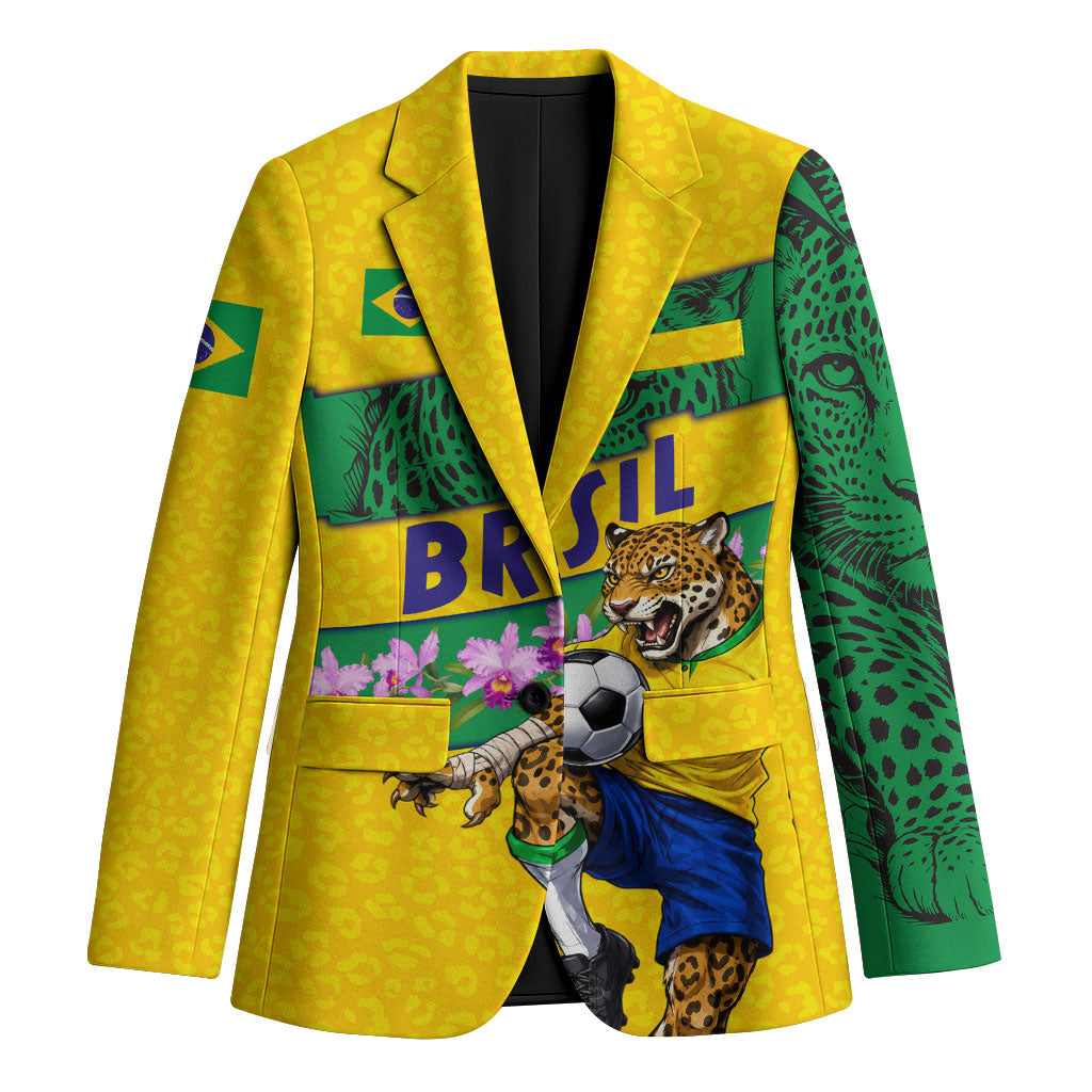 Personalized Brazil Soccer Blazer Jaguar Football Mascot - National Flag and Floral Accents