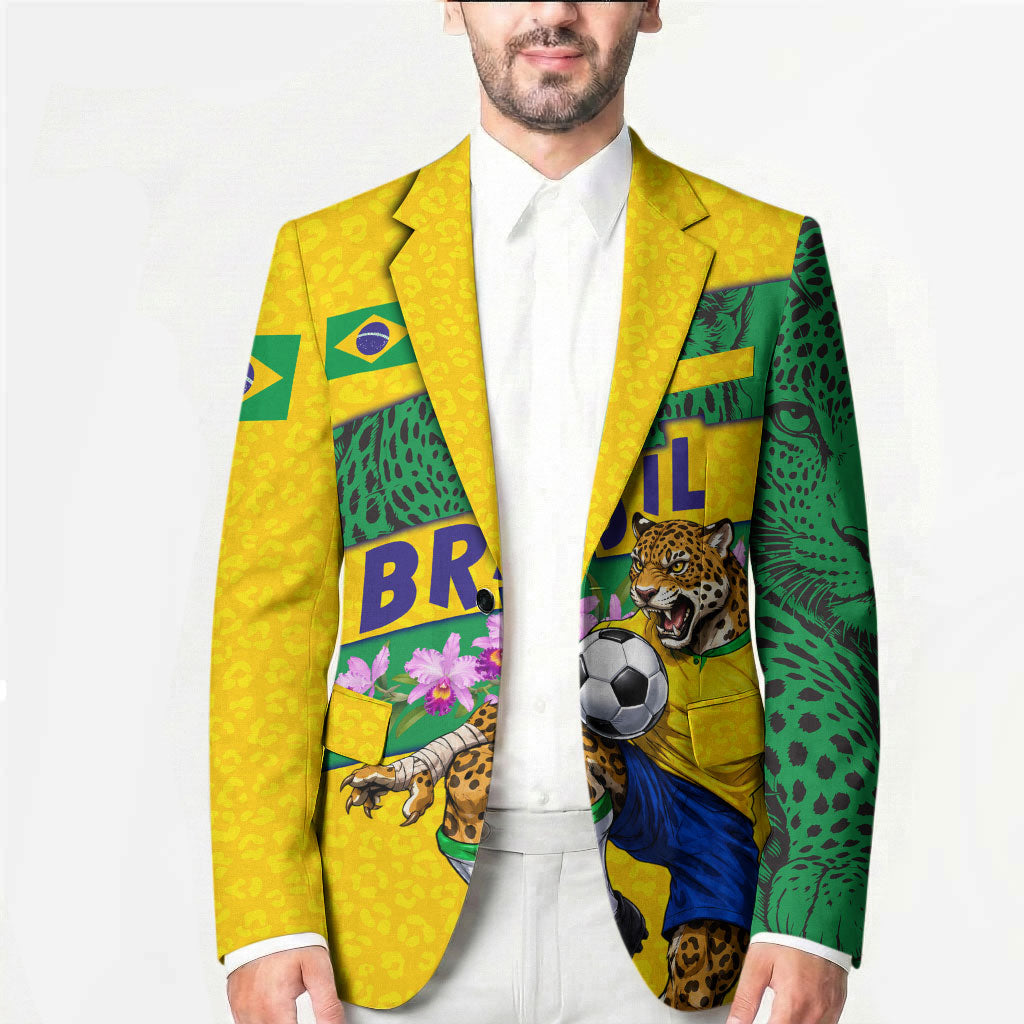 Personalized Brazil Soccer Blazer Jaguar Football Mascot - National Flag and Floral Accents