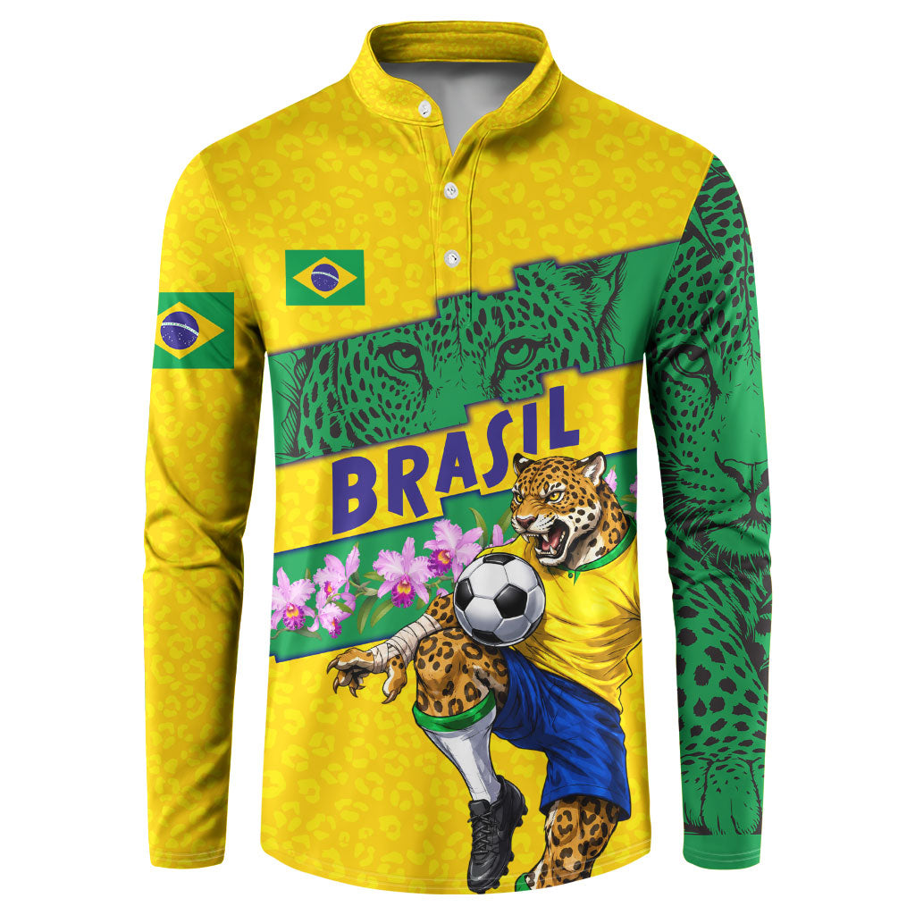 Personalized Brazil Soccer Button Sweatshirt Jaguar Football Mascot - National Flag and Floral Accents