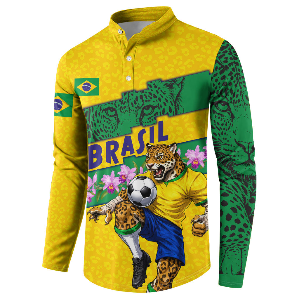 Personalized Brazil Soccer Button Sweatshirt Jaguar Football Mascot - National Flag and Floral Accents