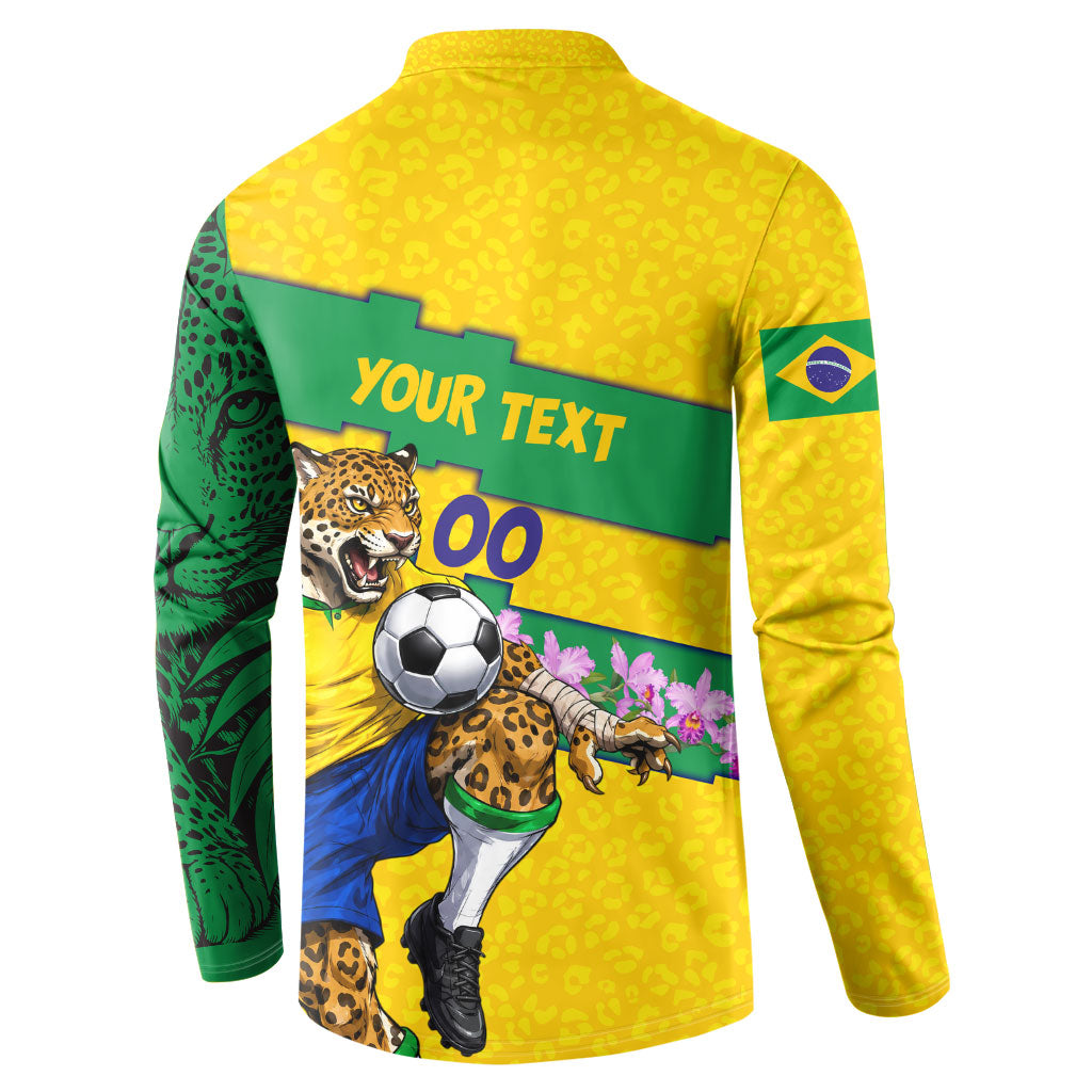 Personalized Brazil Soccer Button Sweatshirt Jaguar Football Mascot - National Flag and Floral Accents