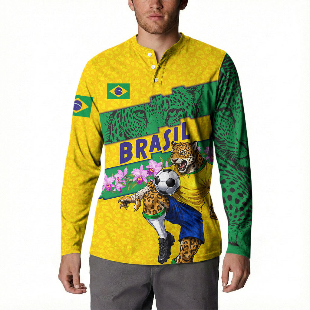 Personalized Brazil Soccer Button Sweatshirt Jaguar Football Mascot - National Flag and Floral Accents