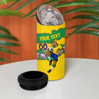 Personalized Brazil Soccer 4 in 1 Can Cooler Tumbler Jaguar Football Mascot - National Flag and Floral Accents