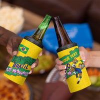 Personalized Brazil Soccer 4 in 1 Can Cooler Tumbler Jaguar Football Mascot - National Flag and Floral Accents