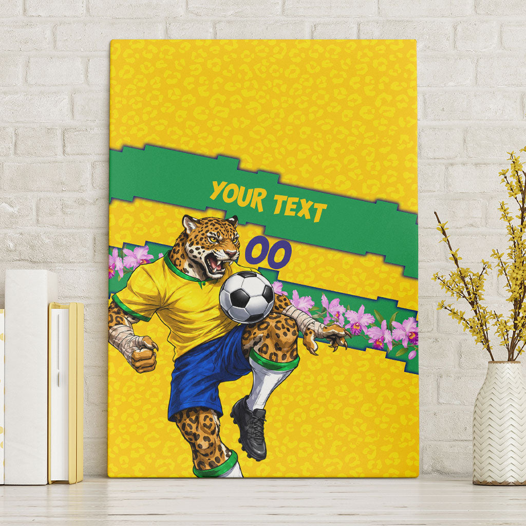 Personalized Brazil Soccer Canvas Wall Art Jaguar Football Mascot - National Flag and Floral Accents