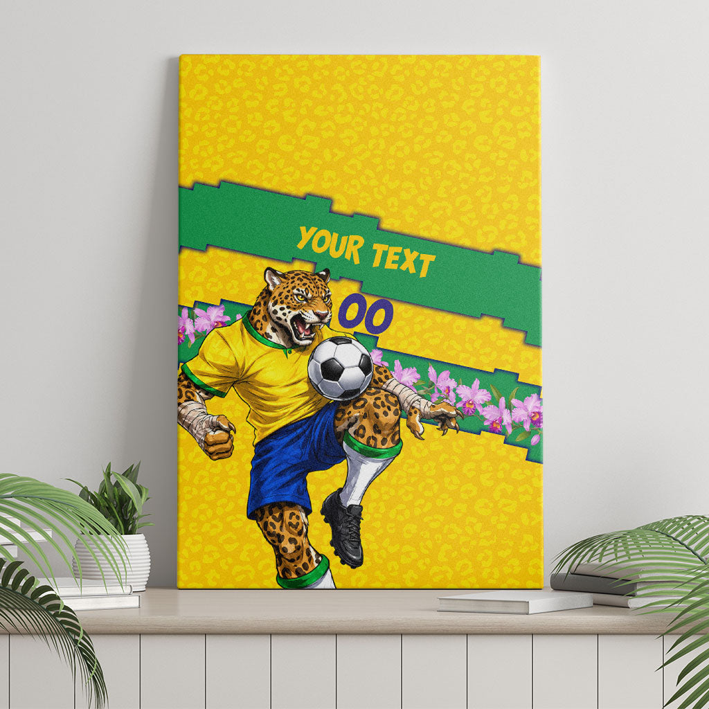 Personalized Brazil Soccer Canvas Wall Art Jaguar Football Mascot - National Flag and Floral Accents