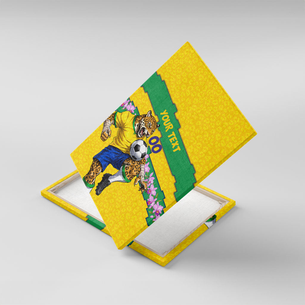 Personalized Brazil Soccer Canvas Wall Art Jaguar Football Mascot - National Flag and Floral Accents