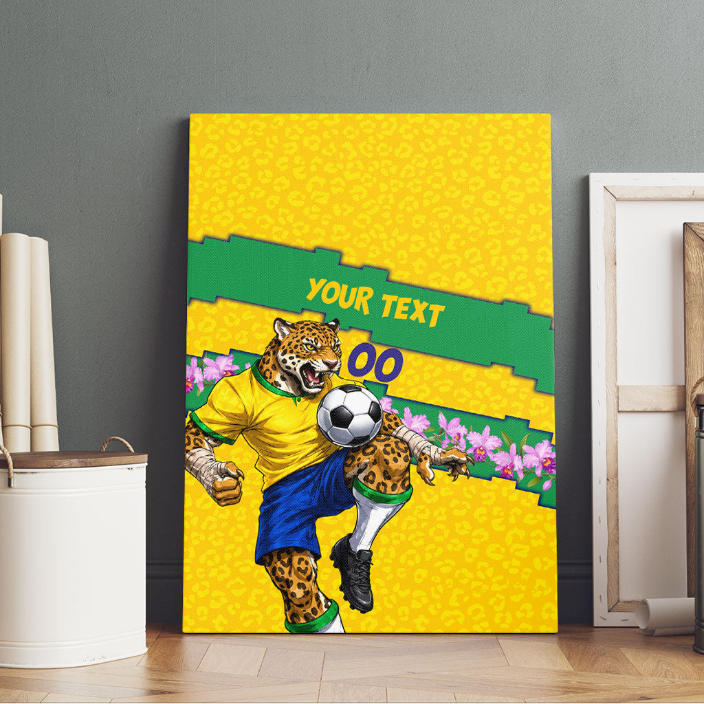 Personalized Brazil Soccer Canvas Wall Art Jaguar Football Mascot - National Flag and Floral Accents