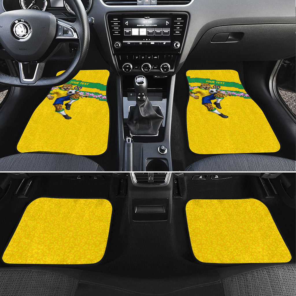 Personalized Brazil Soccer Car Mats Jaguar Football Mascot - National Flag and Floral Accents