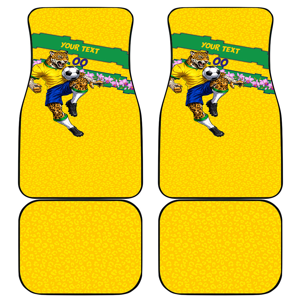 Personalized Brazil Soccer Car Mats Jaguar Football Mascot - National Flag and Floral Accents