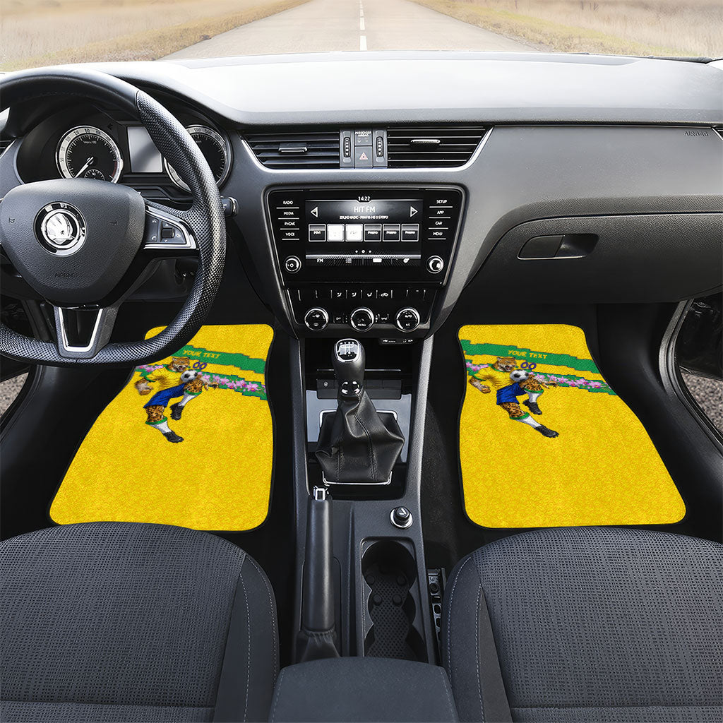 Personalized Brazil Soccer Car Mats Jaguar Football Mascot - National Flag and Floral Accents