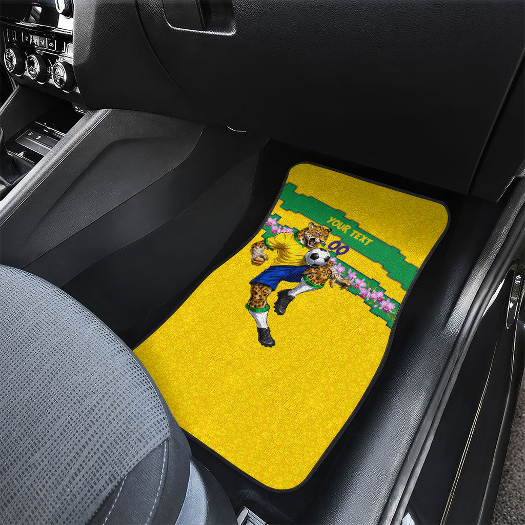 Personalized Brazil Soccer Car Mats Jaguar Football Mascot - National Flag and Floral Accents